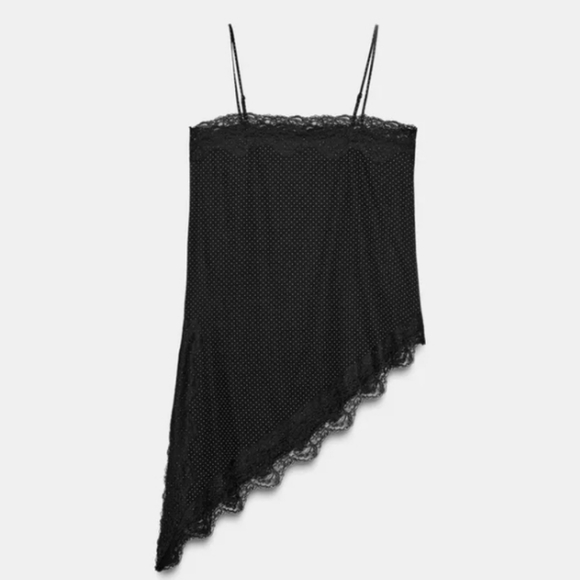 Zara Zw Collection Asymmetric Polka Dot Lace Top Sz-L - Picture 3 of 12